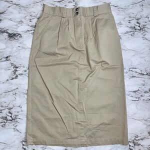 Lands’ End Skirt Denim Khaki Pockets Slit Petite Women Beige Tan 14 Business